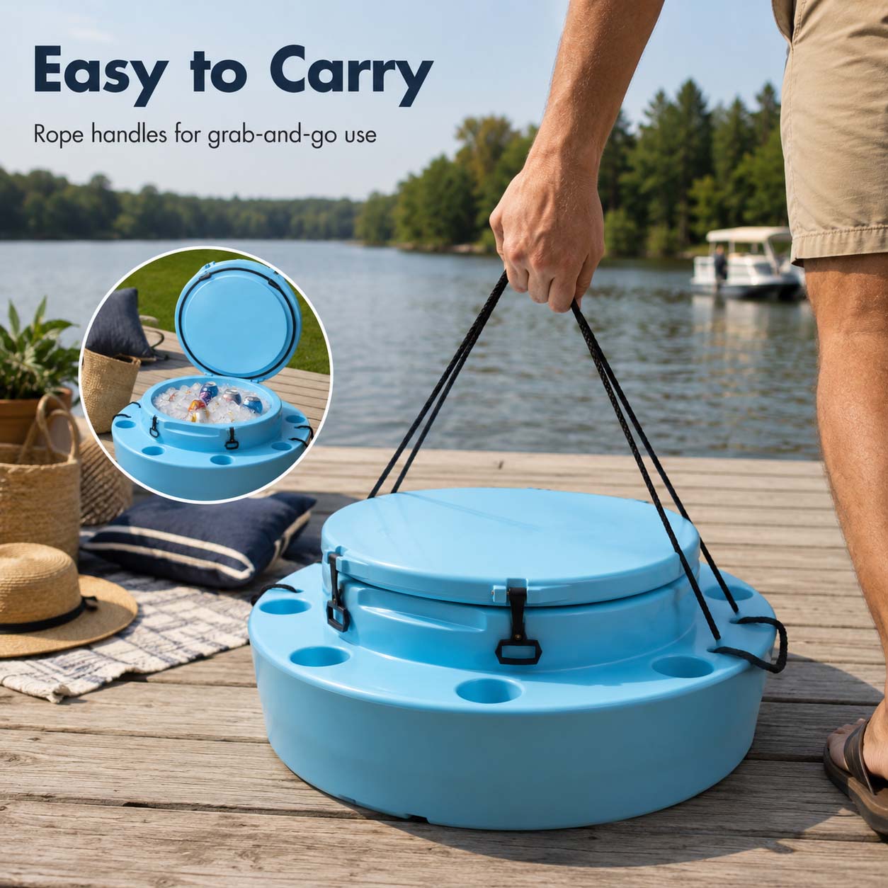 Floating Beverage Bar with 8 Cupholders & Anchor Set