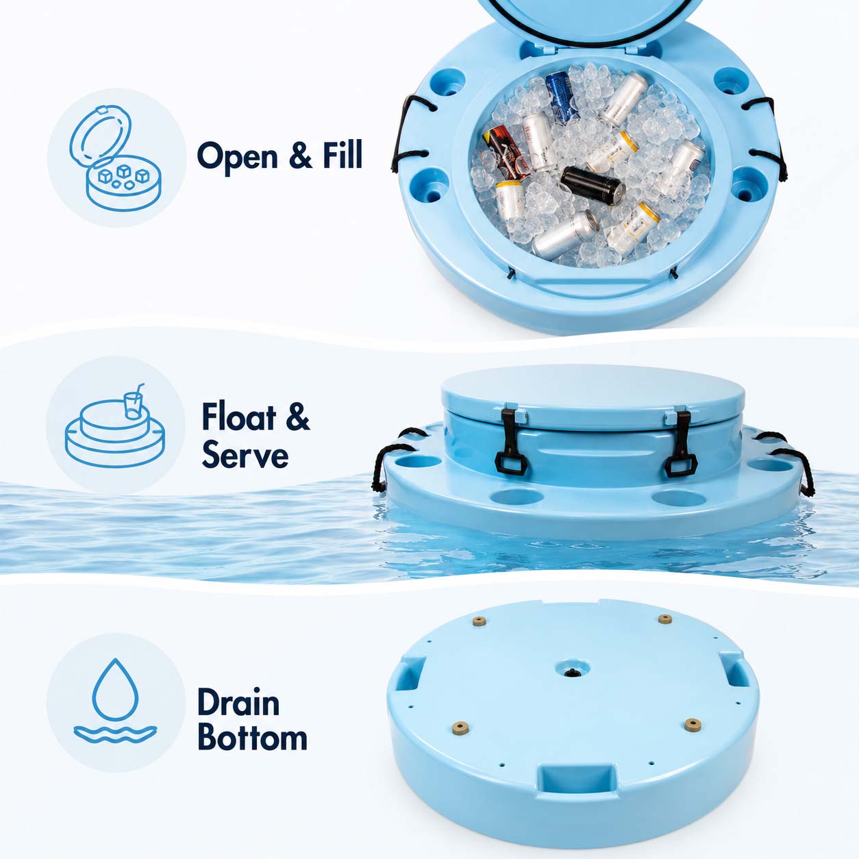 Floating Beverage Bar with 8 Cupholders & Anchor Set