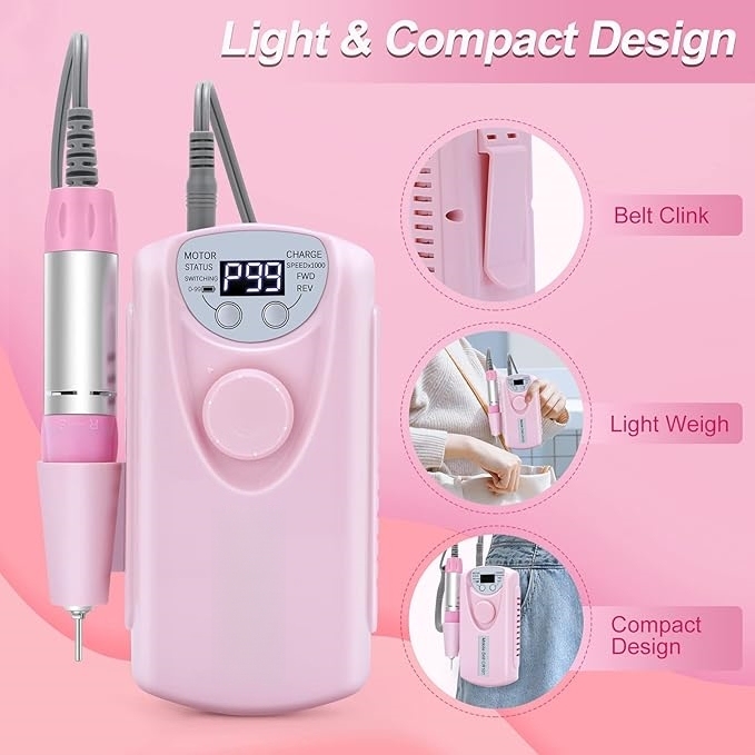 Professional Cordless Nail Drill | 35000 RPM Rechargeable E-File with LCD Display