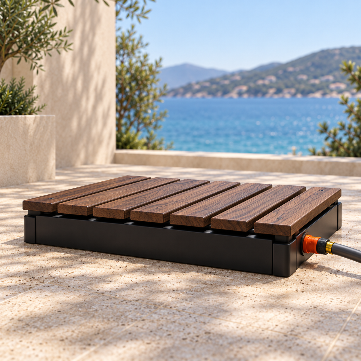 Portable Step-Activated Outdoor Shower Platform