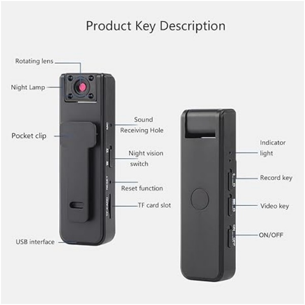 Mini Body Camera – 1080P Wearable Recorder with 32GB Card & Rotating Lens