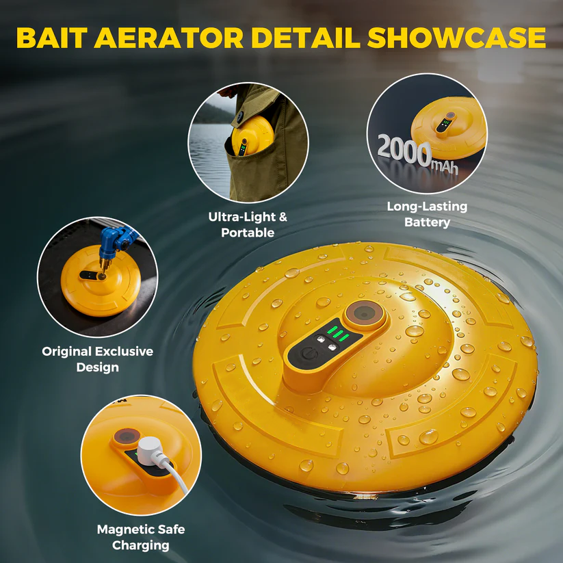 Floating Bait Aerator | IPX7 Waterproof & 14-Hour Run Time for Live Bait Buckets