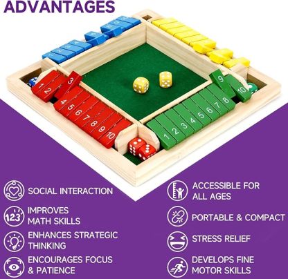 Classic Shut The Box Dice Game | Solid Wood Family & Pub Game for 1-4 Players