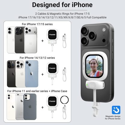 📱 RearCam View: iPhone Wired Selfie Monitor | Clip-On Screen for Back Camera Vlogging & Live Streaming