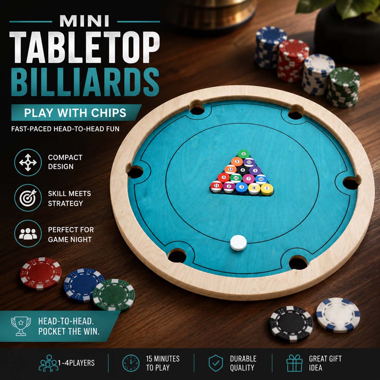 Rotating Mini Billiards Chip Battle Game