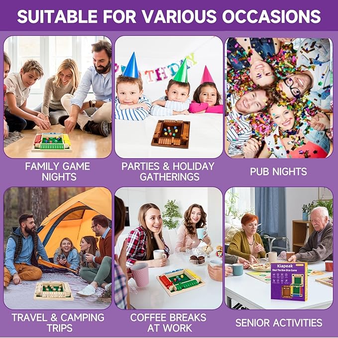 Classic Shut The Box Dice Game | Solid Wood Family & Pub Game for 1-4 Players