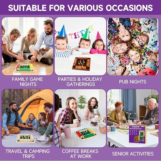 Classic Shut The Box Dice Game | Solid Wood Family & Pub Game for 1-4 Players