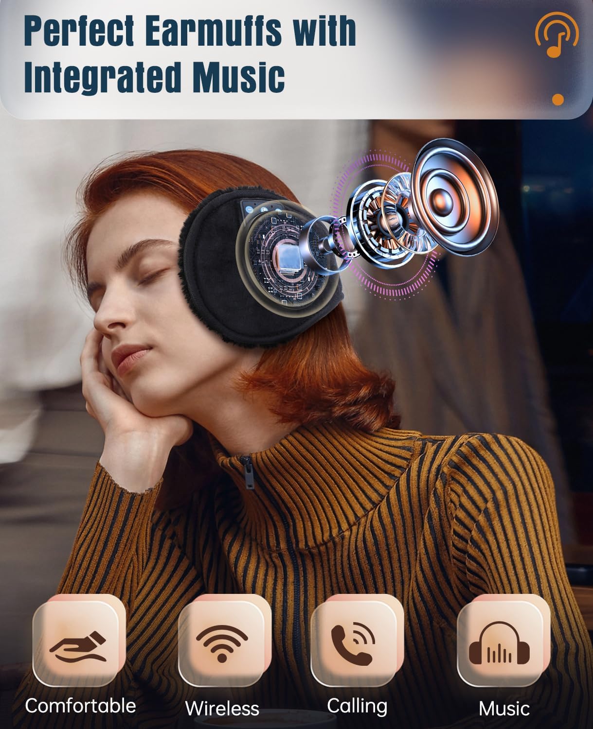 Winter Bluetooth Earmuff Headphones | HD Sound Wireless Earmuffs, Built-in Microphone