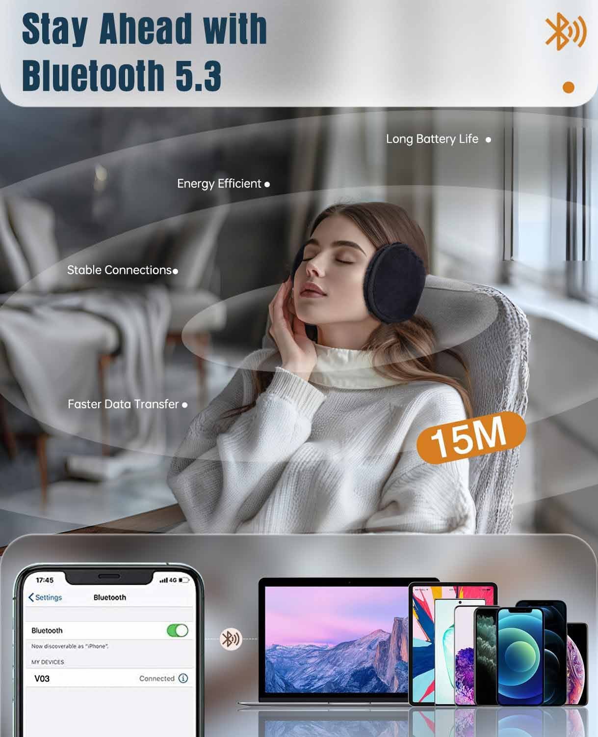 Winter Bluetooth Earmuff Headphones | HD Sound Wireless Earmuffs, Built-in Microphone