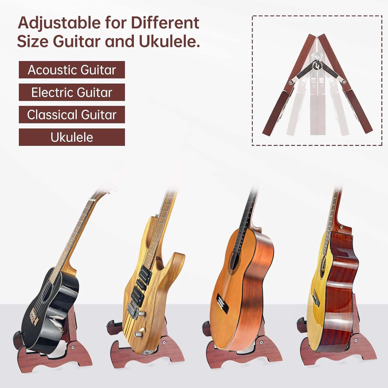Wood Guitar Stand – Portable Folding A-Frame Floor Stand for Acoustic & Electric Guitars