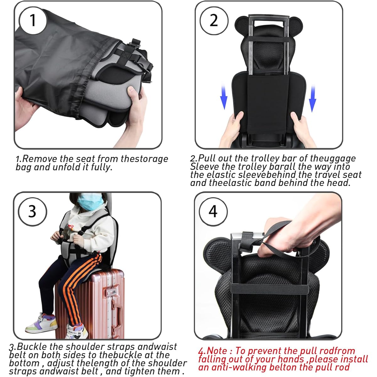 Toddler Travel Suitcase Seat – Kids Ride-On Suitcase with Safety Strap