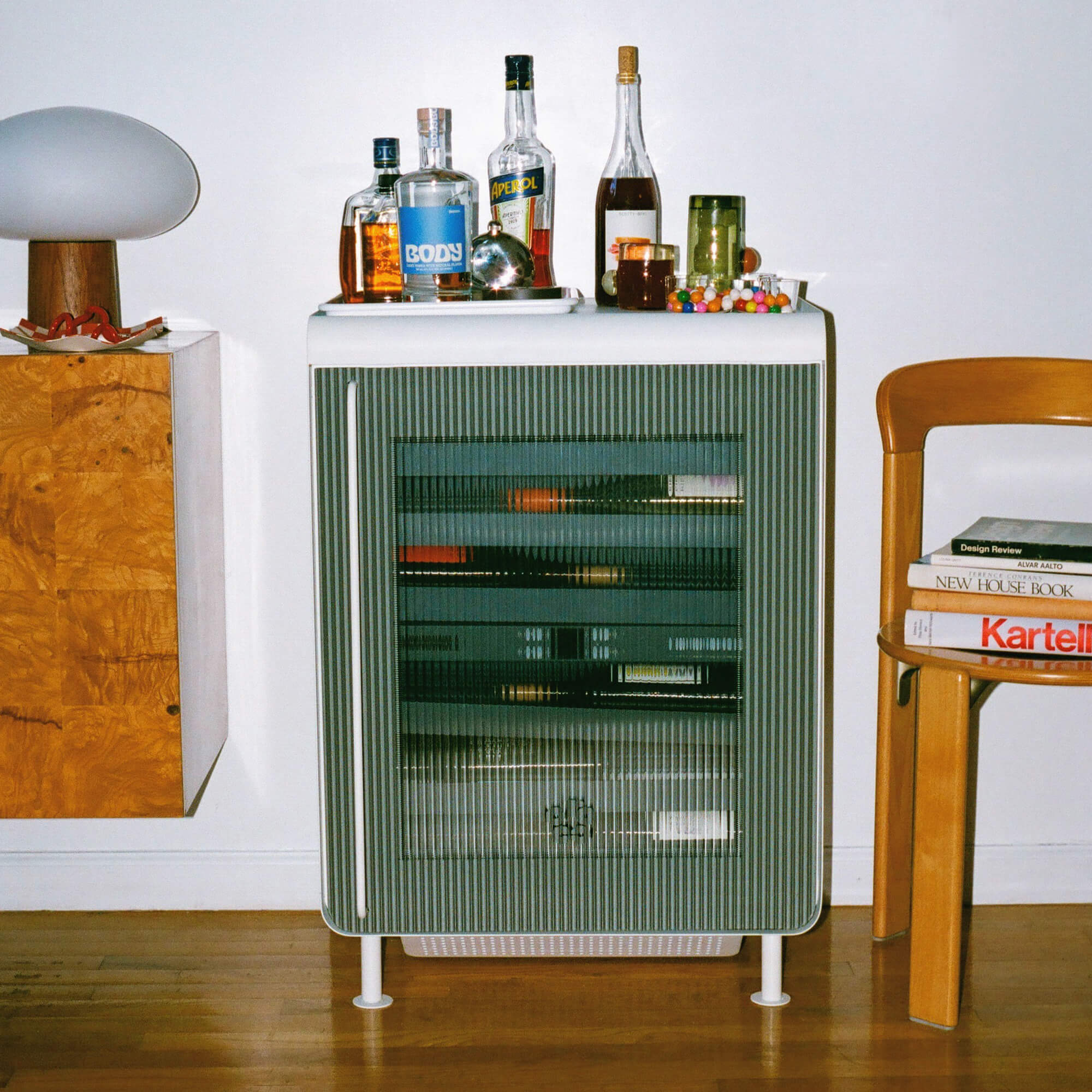 Smart dual-zone beverage fridge in a modern home