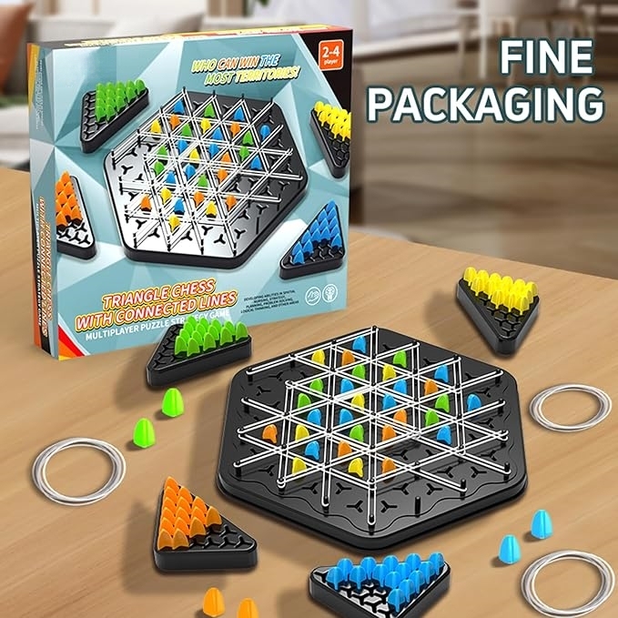 Triangle Tension: The Strategic Rubber Band Board Game for 2-4 Players