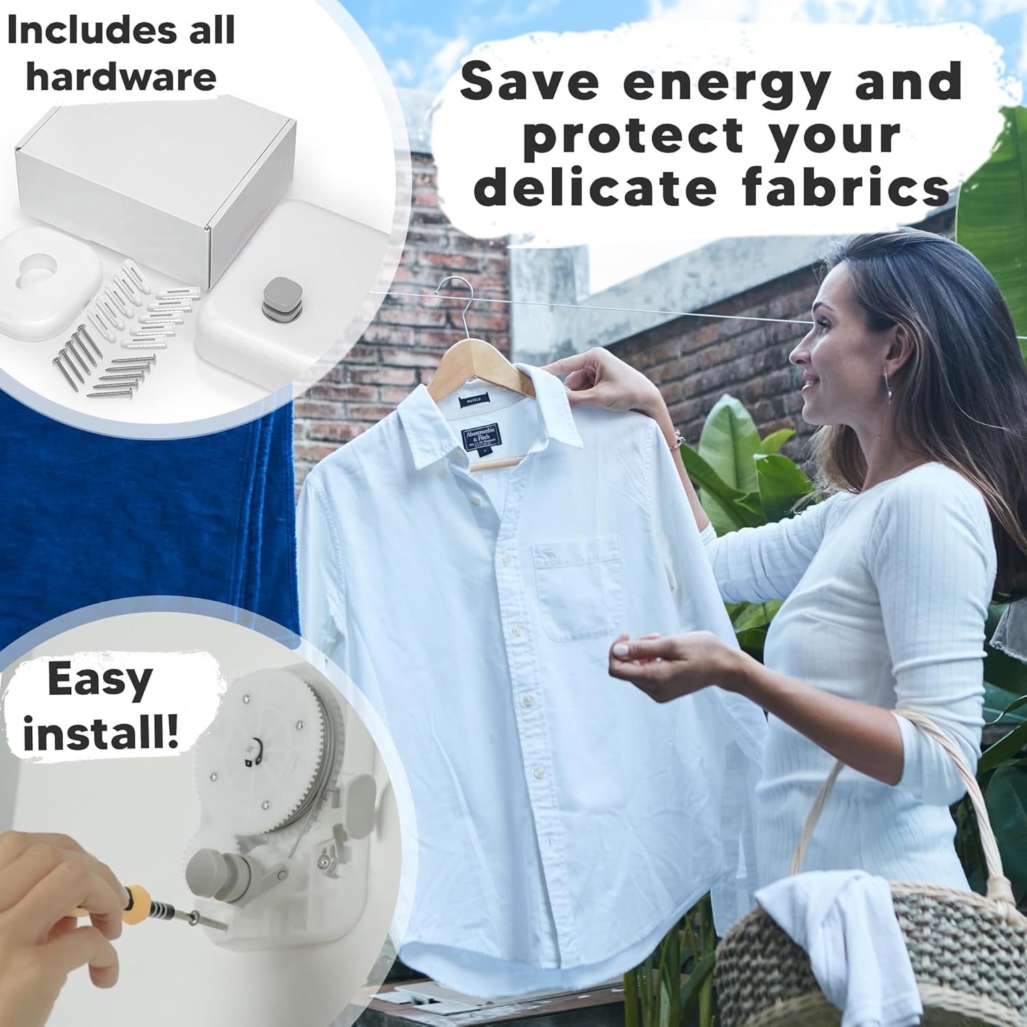 Retractable Clothesline – Indoor and Outdoor Clothing Line, Heavy-Duty Laundry Drying Line