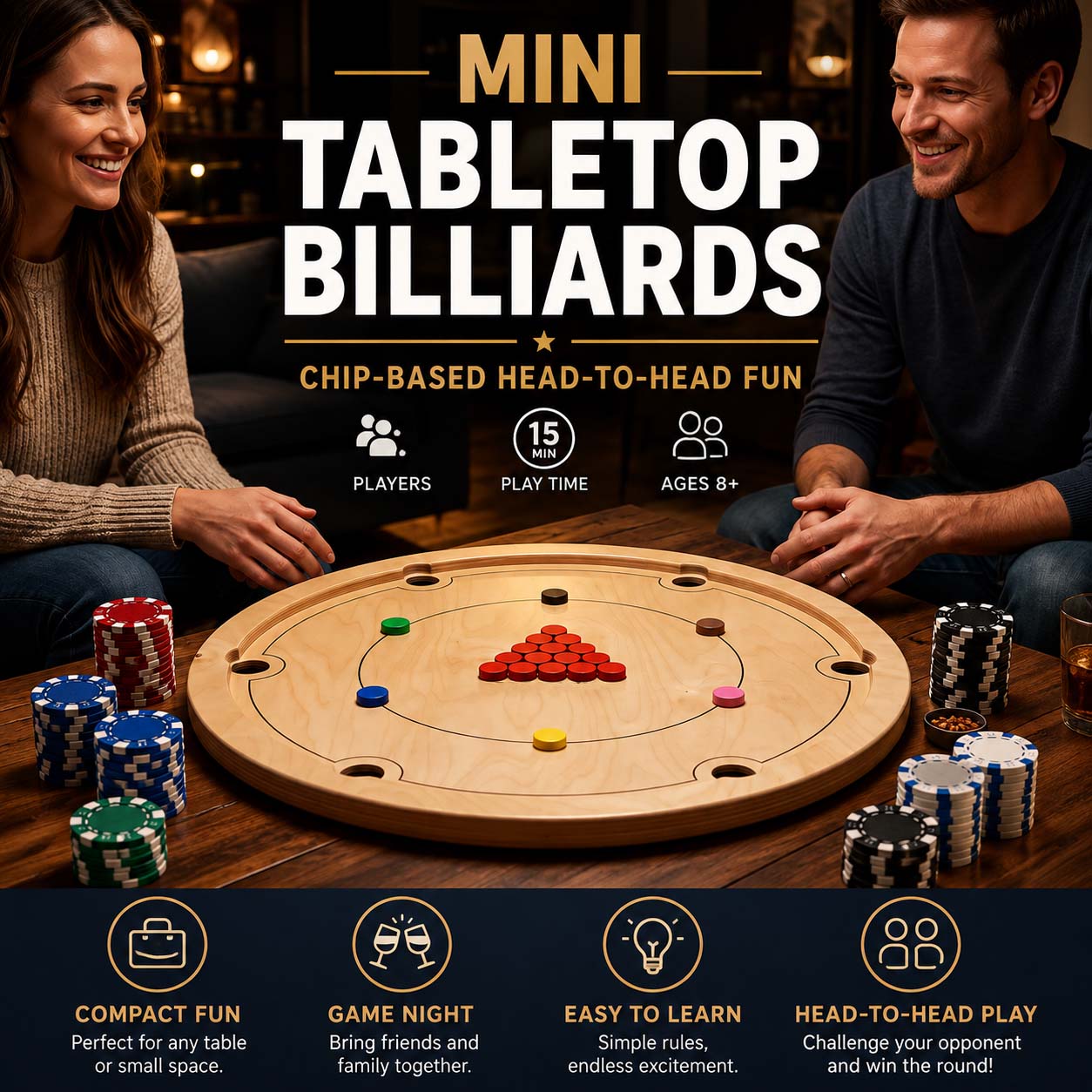 Rotating Mini Billiards Chip Battle Game