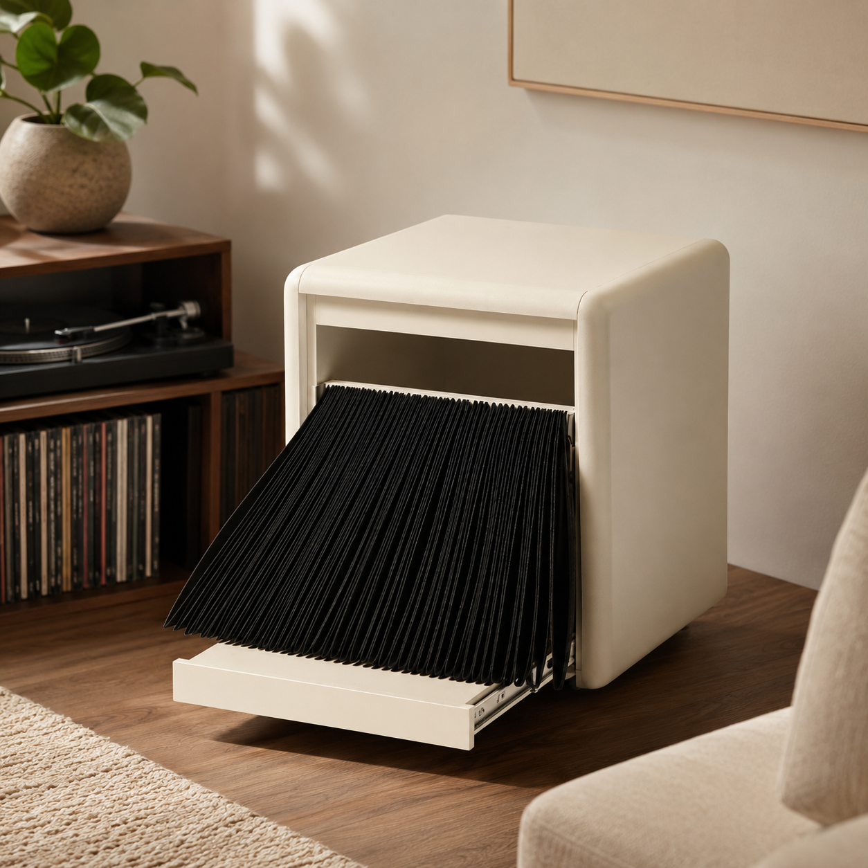 Premium Fan-Opening Vinyl Record Storage Cabinet