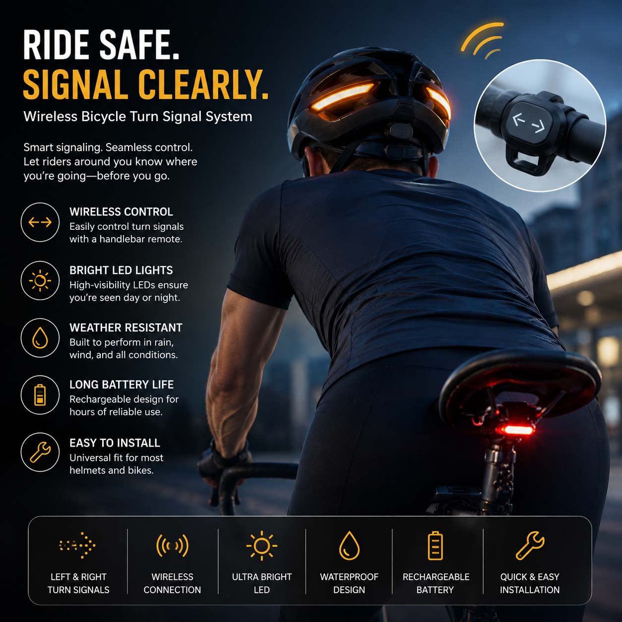 Smart LED Bicycle Helmet with Turn Signals