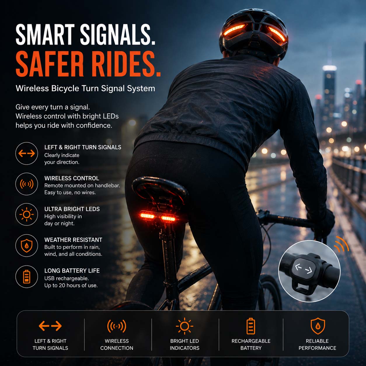 Smart LED Bicycle Helmet with Turn Signal System