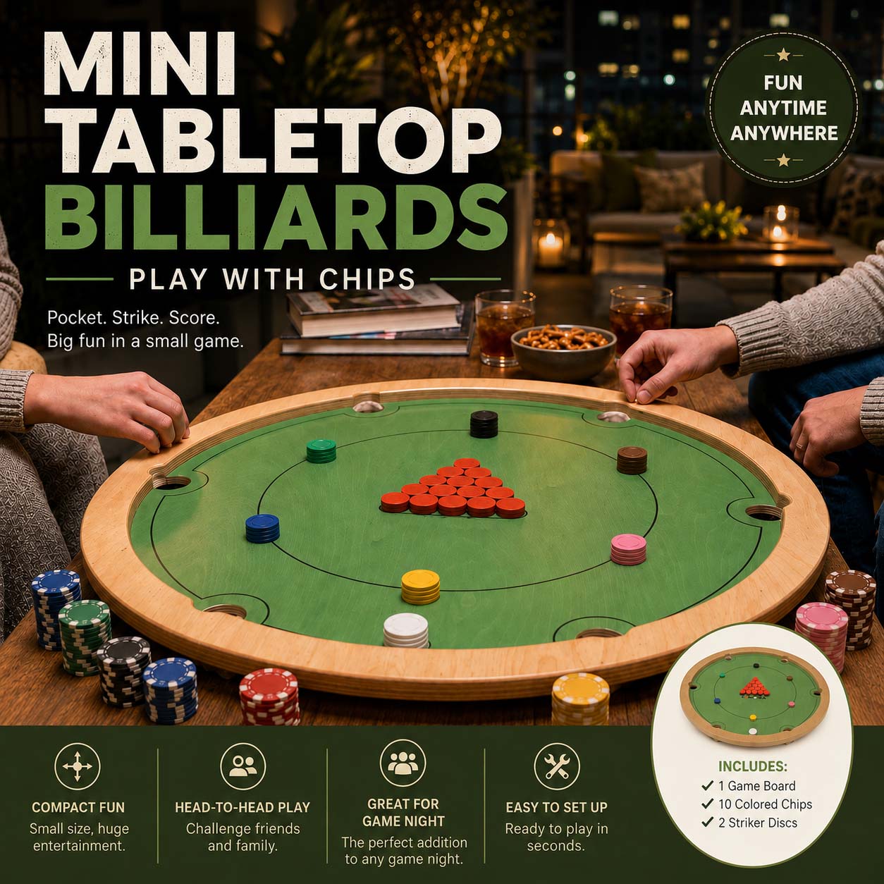 Rotating Mini Billiards Chip Battle Game