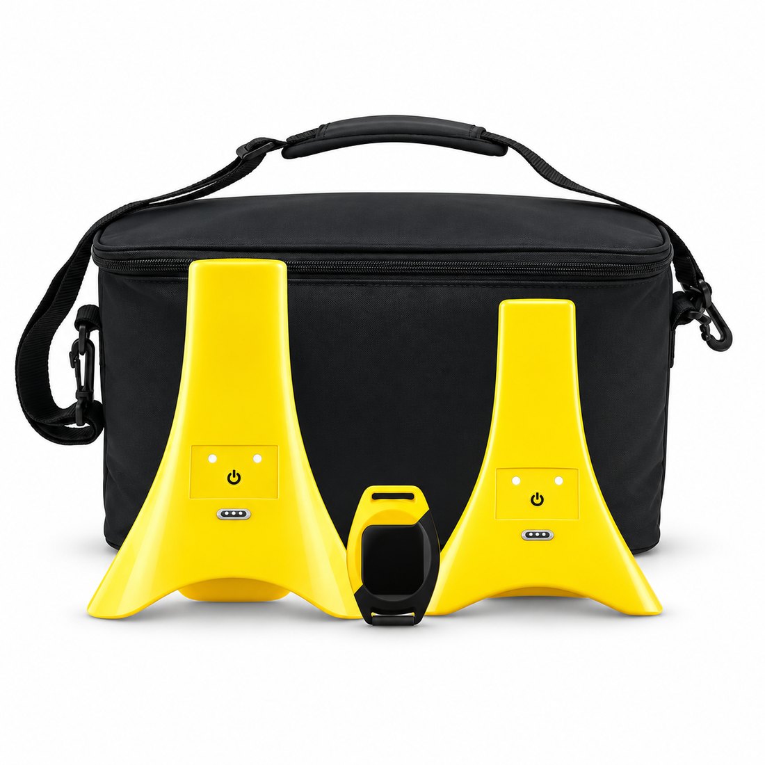 Professional wireless sprint timing system with two timing transmitters, athlete chip and carry case