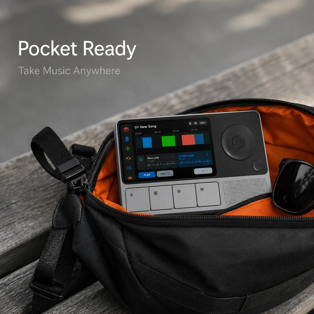 Pocket guitar studio packed in a compact travel bag