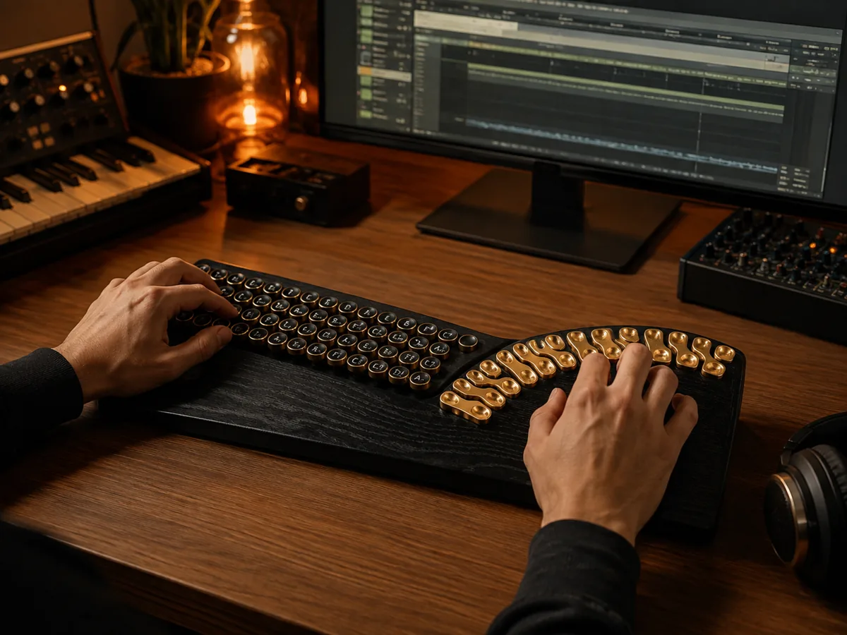 Digital harp controller used in a music production studio