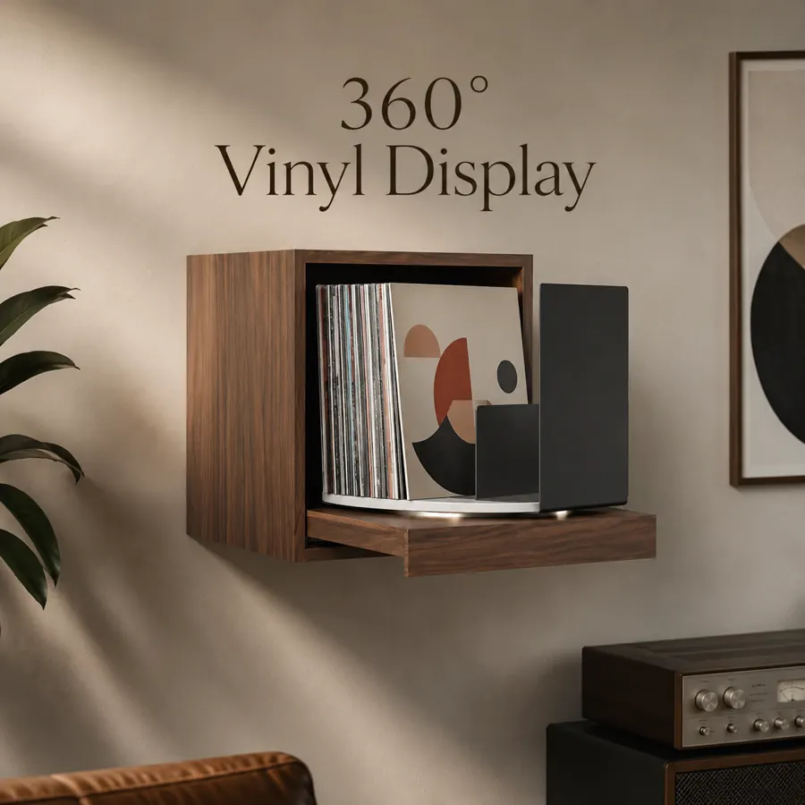 360 degree rotating vinyl record display cabinet
