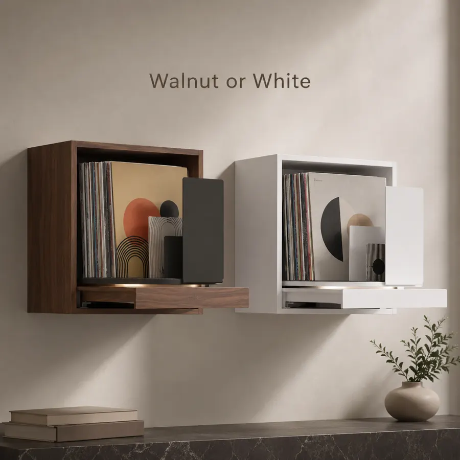 walnut and white vinyl record cabinet finishes