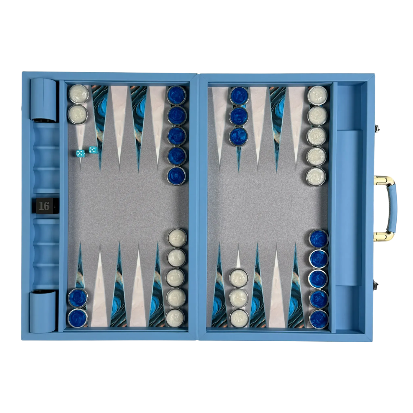 Blue premium tournament backgammon set top view