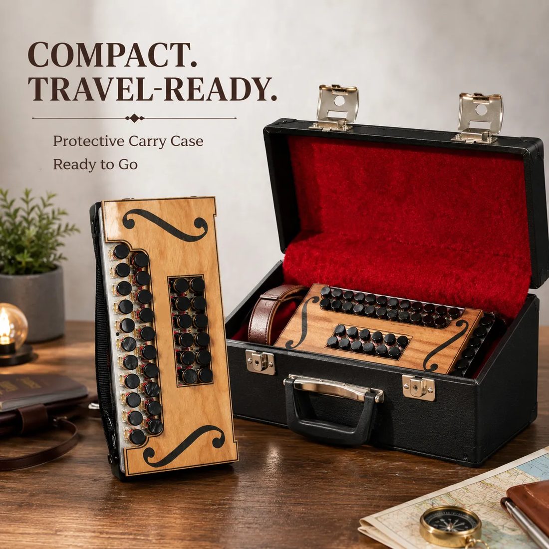 Portable electronic accordion and open carry case
