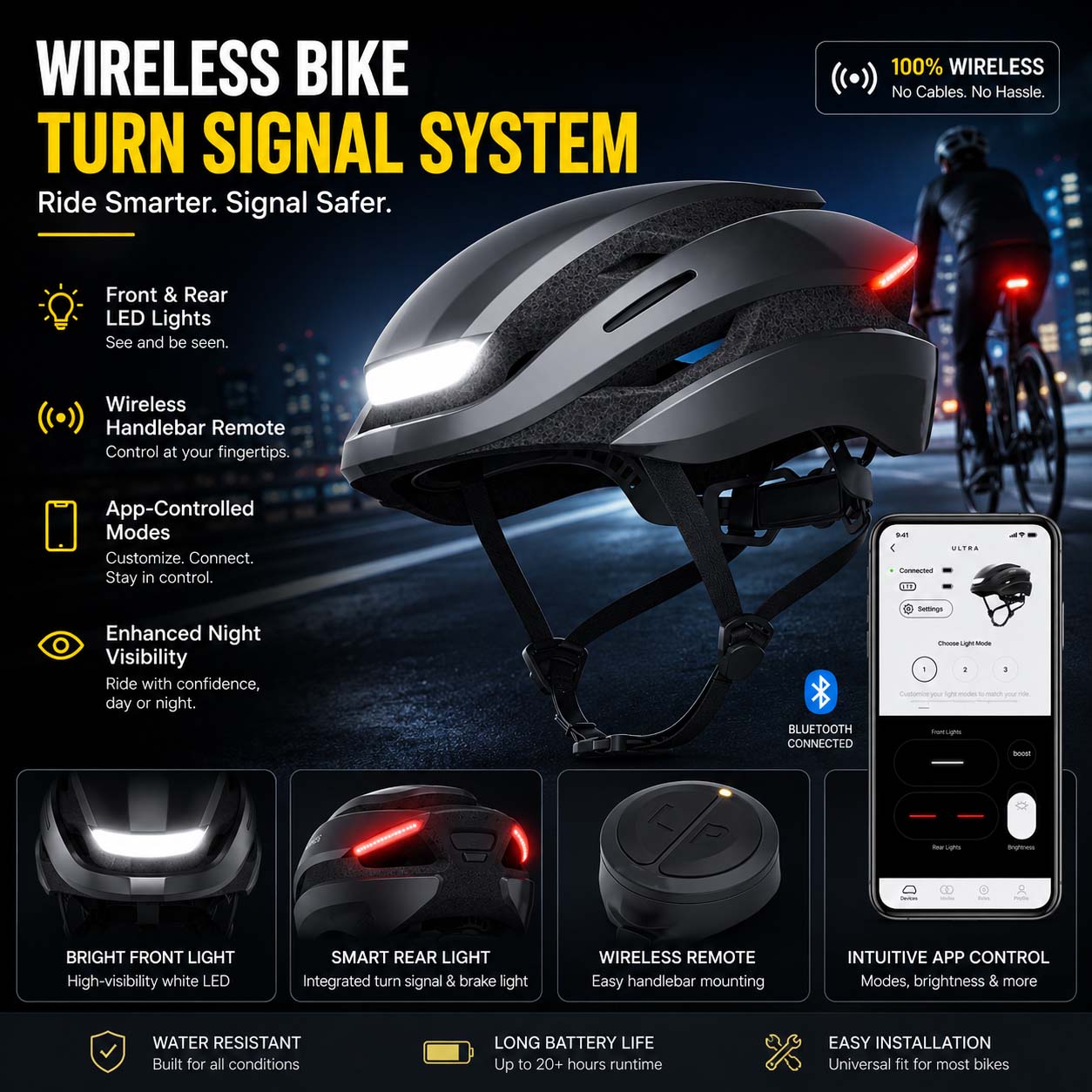 Smart LED Bicycle Helmet with Turn Signals