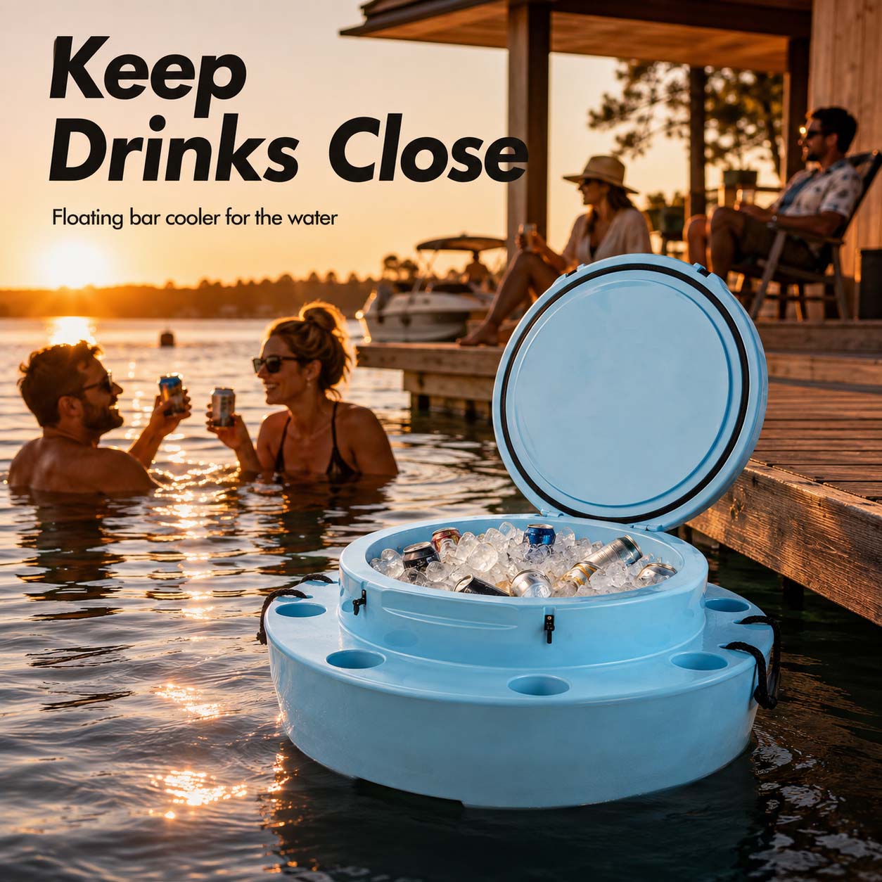 Floating Beverage Bar with 8 Cupholders & Anchor Set