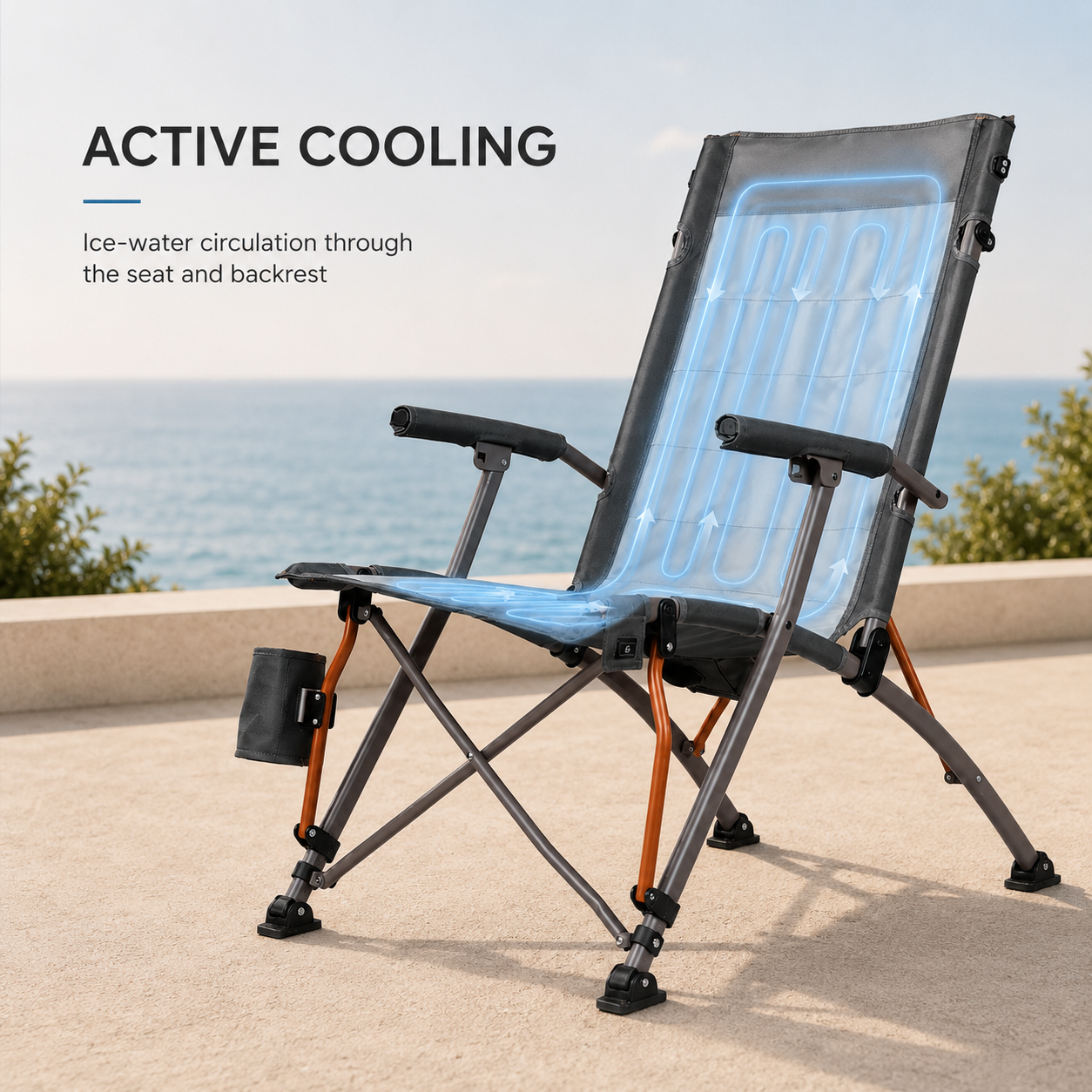 Active ice-water circulation through VoyagerCool seat and backrest