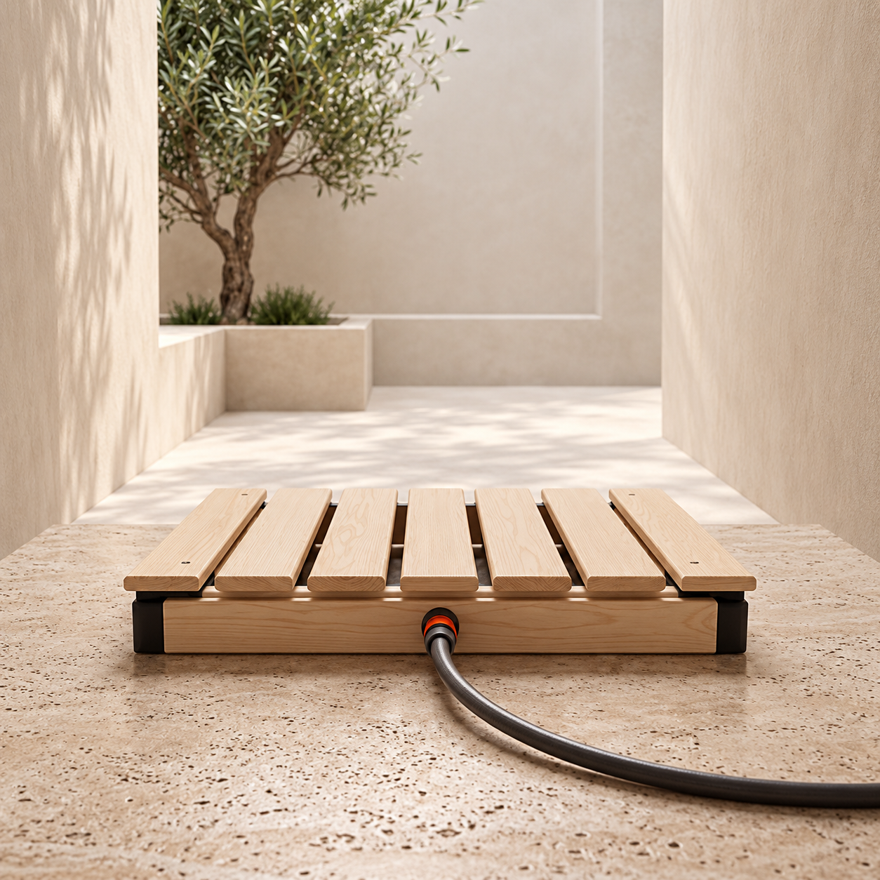Portable Step-Activated Outdoor Shower Platform