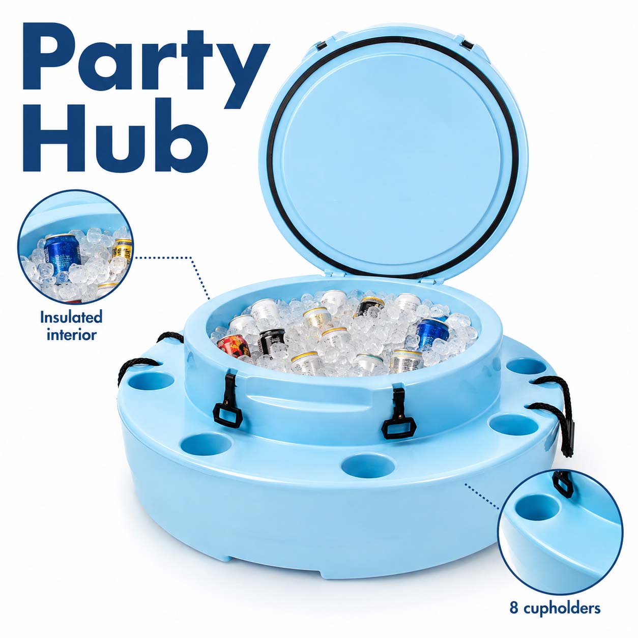 Floating Beverage Bar with 8 Cupholders & Anchor Set