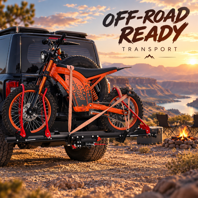 Heavy-duty hitch-mounted dirt bike carrier