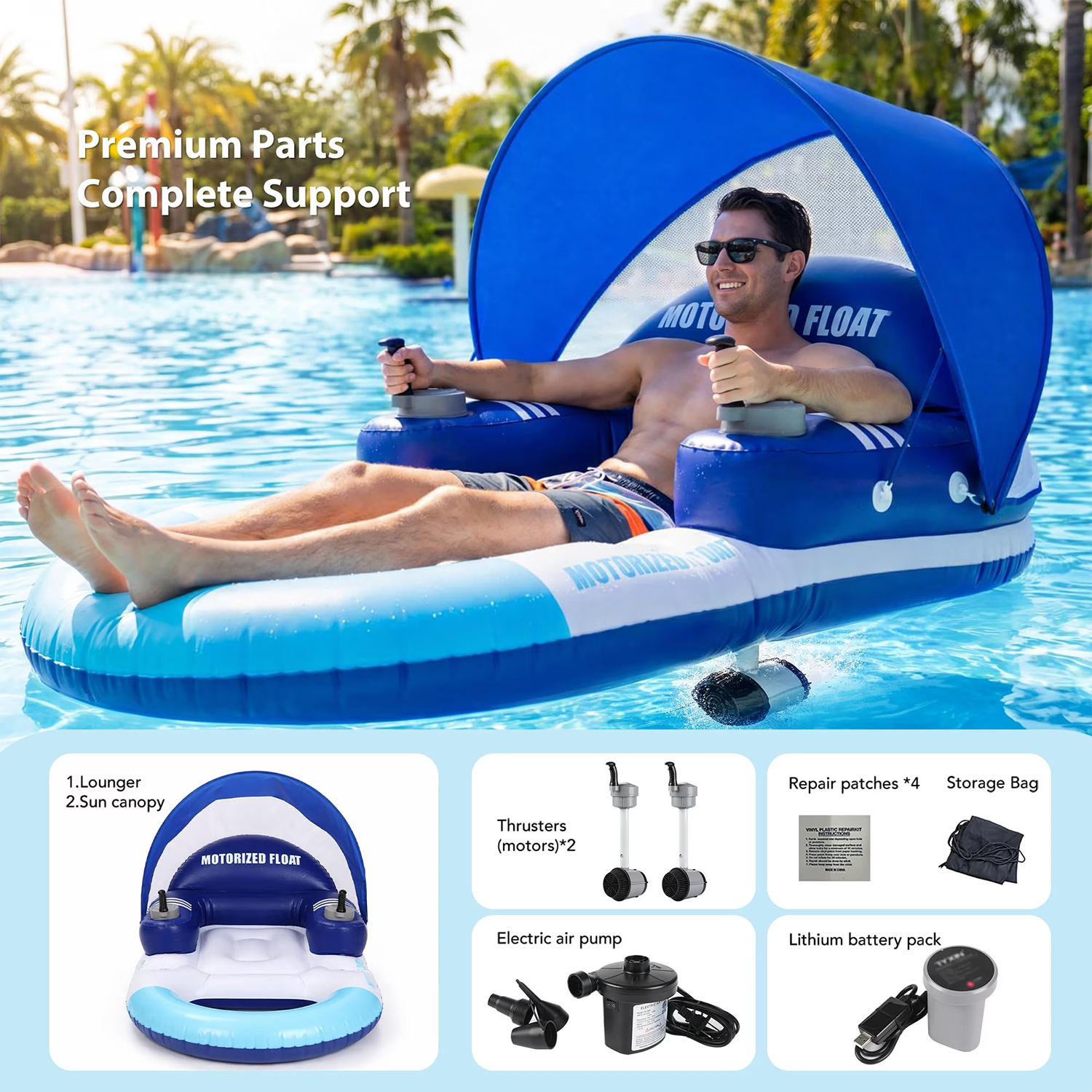 Electric pool float with canopy
