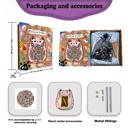 135-Piece Wooden Cat Shaped Puzzle | Cute Kitten Jigsaw for Kids & Adults | Unique Animal Decor