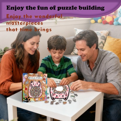 135-Piece Wooden Cat Shaped Puzzle | Cute Kitten Jigsaw for Kids & Adults | Unique Animal Decor