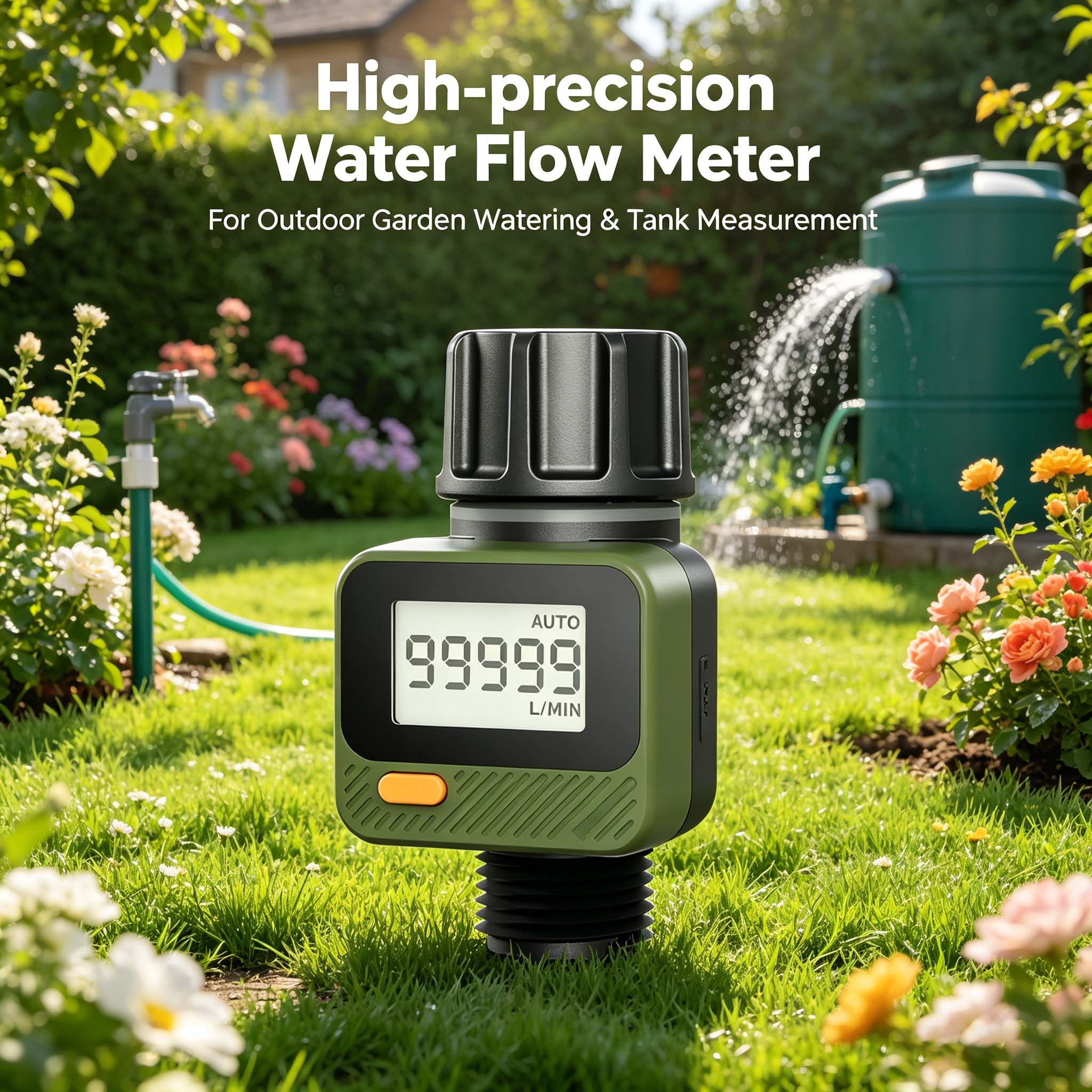 Digital water flow meter for high-precision measurement of outdoor garden watering