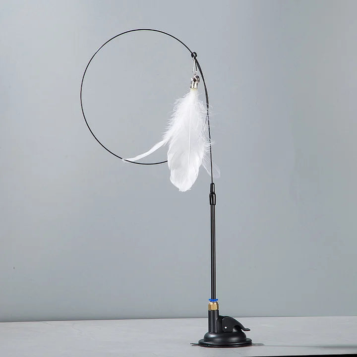 Interactive cat toy with natural bird feathers