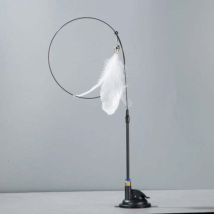 Interactive cat toy with natural bird feathers