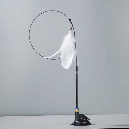 Interactive cat toy with natural bird feathers