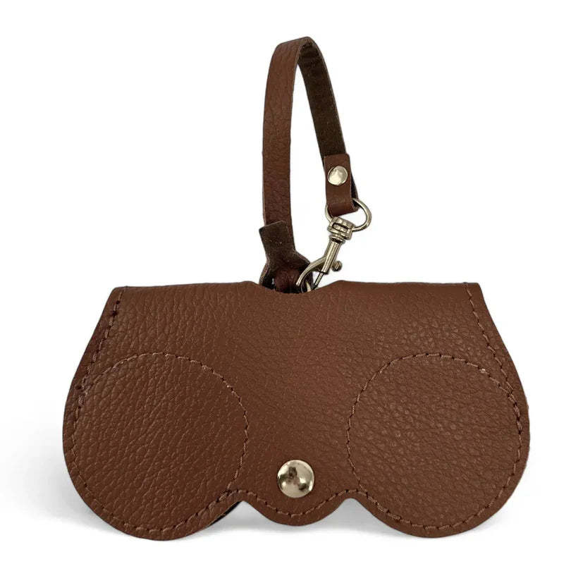 Peanut-colored grained leather eyeglass case