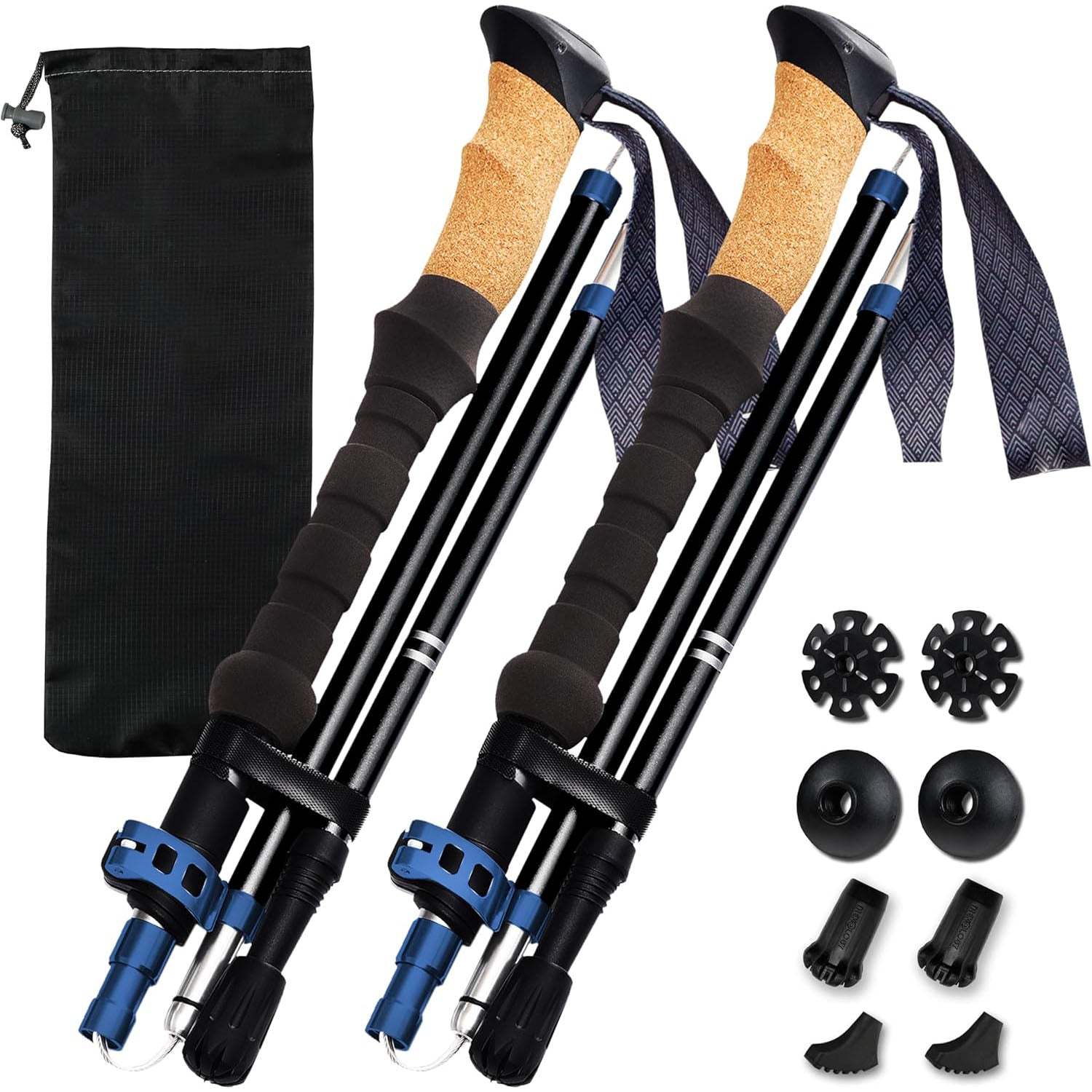 Cork Grip Trekking Poles – Lightweight Folding Hiking Poles with Adjustable Height and Compact Travel Design