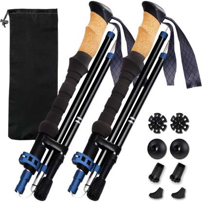 Cork Grip Trekking Poles – Lightweight Folding Hiking Poles with Adjustable Height and Compact Travel Design