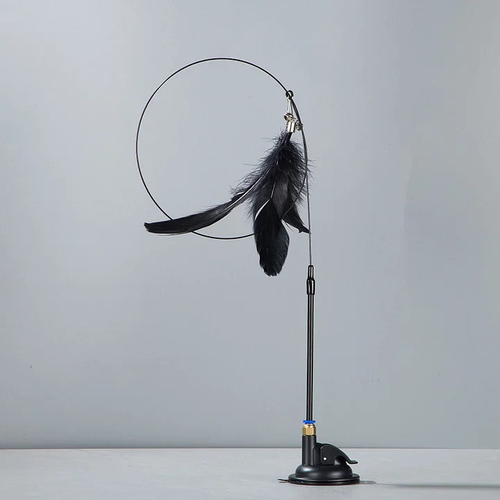 Interactive cat toy with natural bird feathers