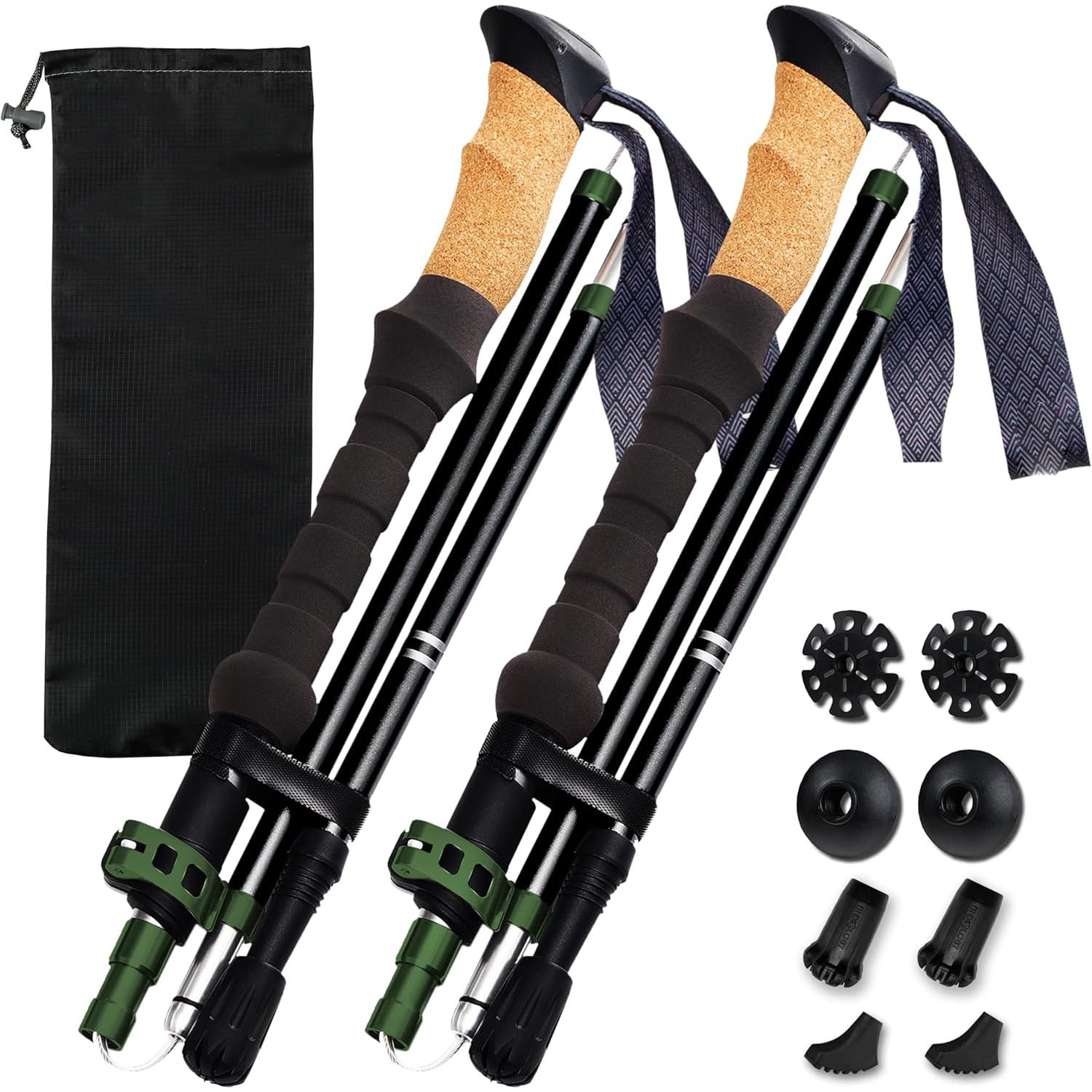 Cork Grip Trekking Poles – Lightweight Folding Hiking Poles with Adjustable Height and Compact Travel Design