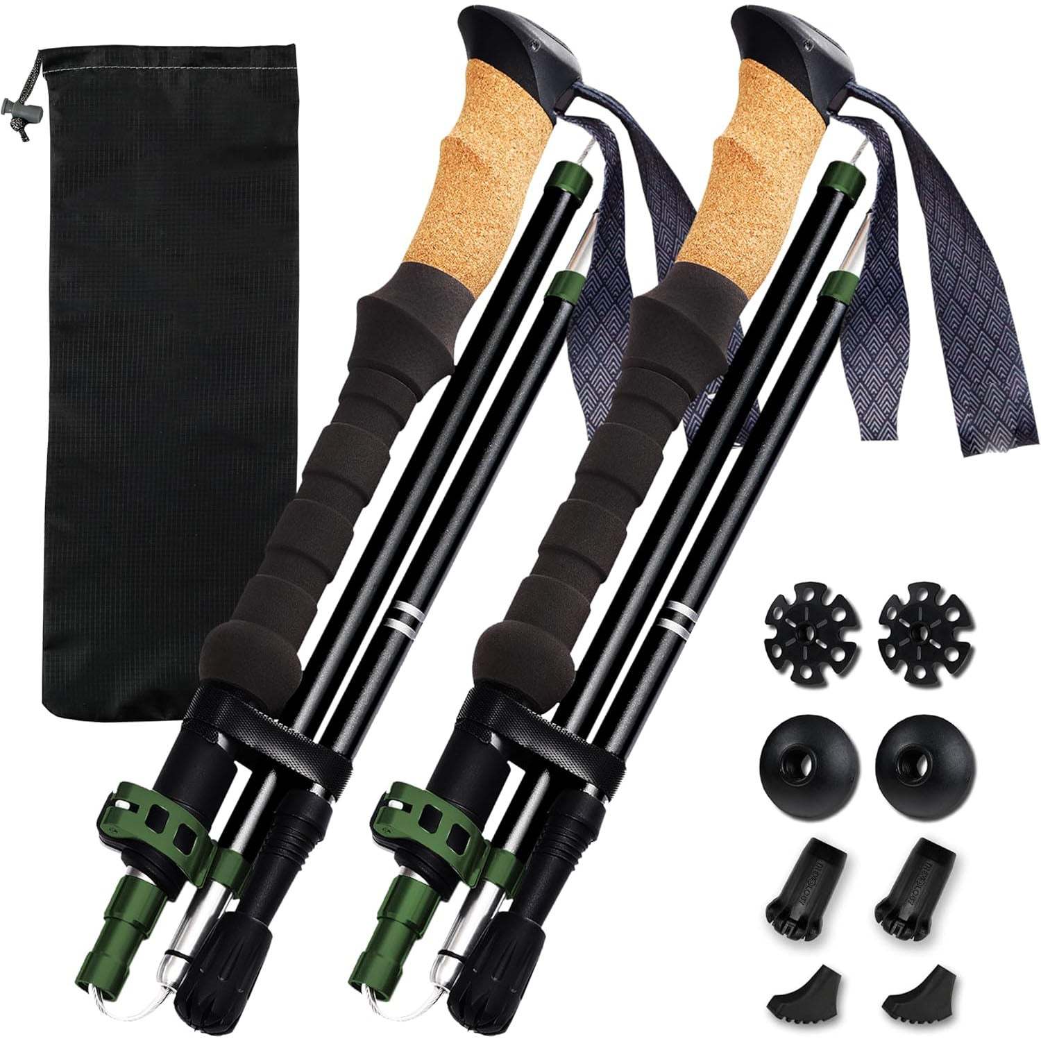 Cork Grip Trekking Poles – Lightweight Folding Hiking Poles with Adjustable Height and Compact Travel Design