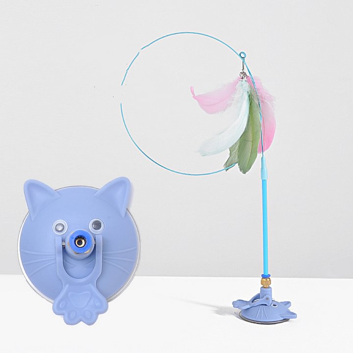 Interactive cat toy with natural bird feathers